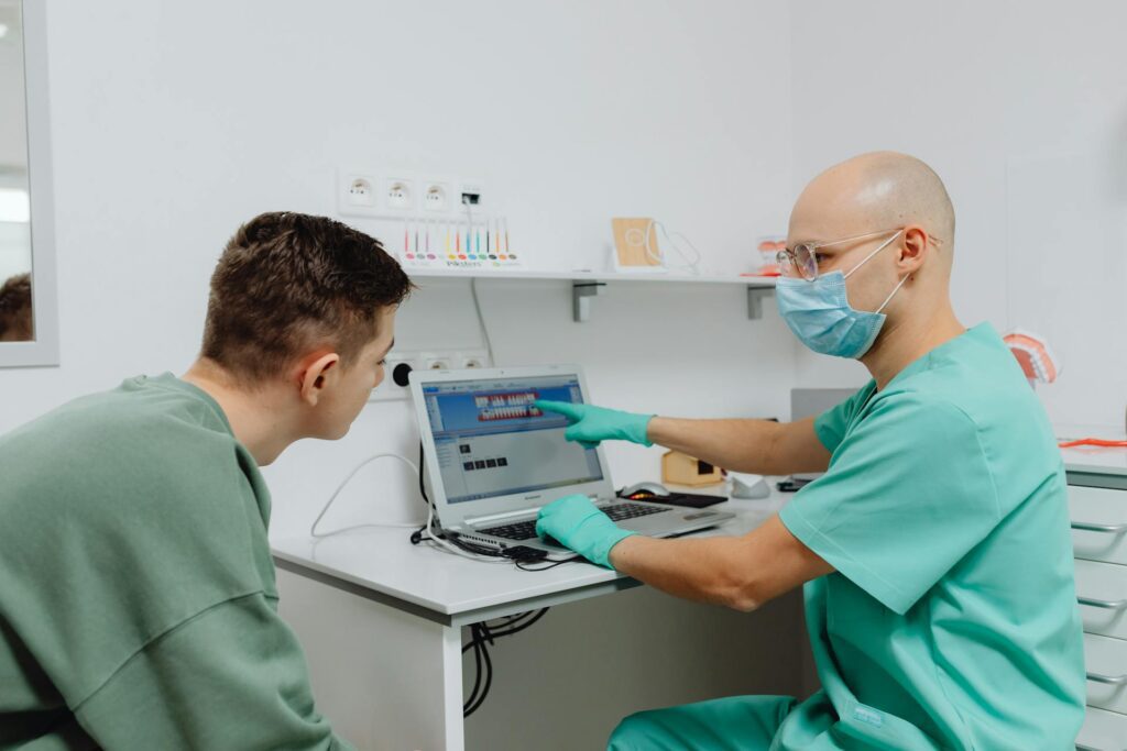 dentist educating patient