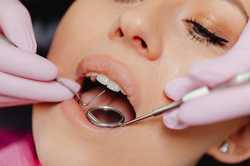 A female patient receiving dental procedures in Mexico